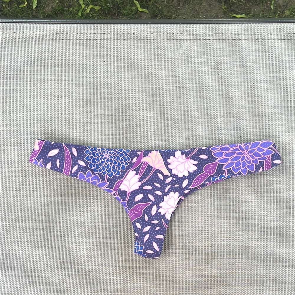 Stone Fox Swim Floral Purple and Pink Low Rise Bikini Bottom